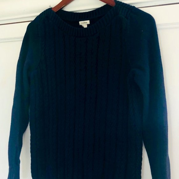 LL BEAN Medium Sweater Cable Knit Navy Blue - Picture 2 of 5